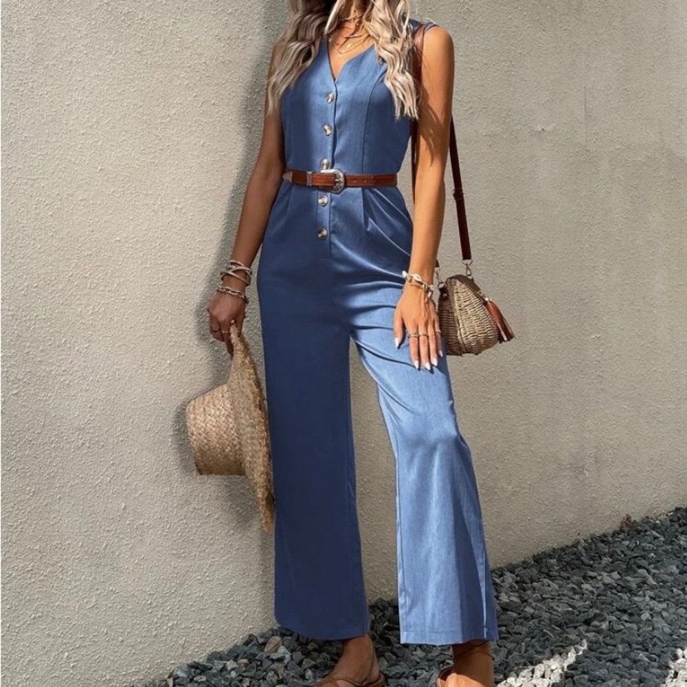 Solid Button Front Jumpsuit Never Worn, Without B… - image 3